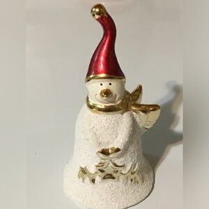 Festive Snowman Figurine with Red Hat and Gold Accents